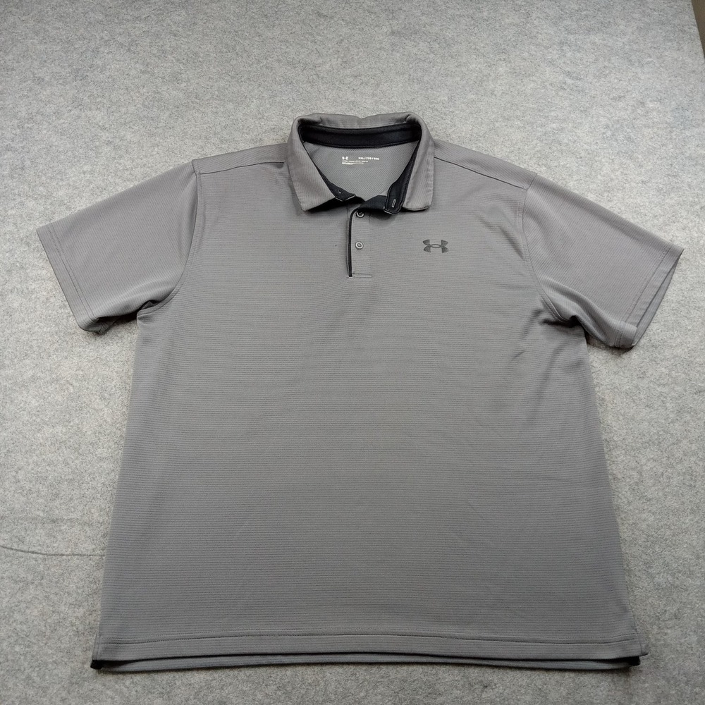 Under Armour Polo Shirt Mens 2XL Gray Golf Loose Fit Performance Short Sleeve